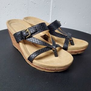Cheeks Black Wedge Thong Sandals with Cork Heel Sz 10